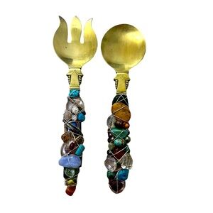 1970s Salad Servers - Coppercraft Guild Silver & Gold - Gothic Style W☑️